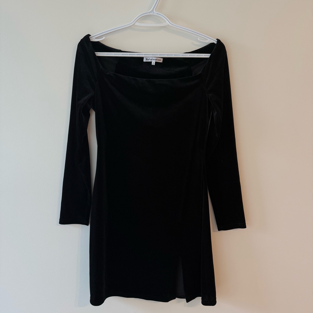 Reformation Dario Black Velvet Dress